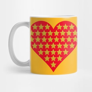 Little gold stars in red heart. Mug